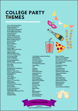College Party Themes List of College Party Themes Printout