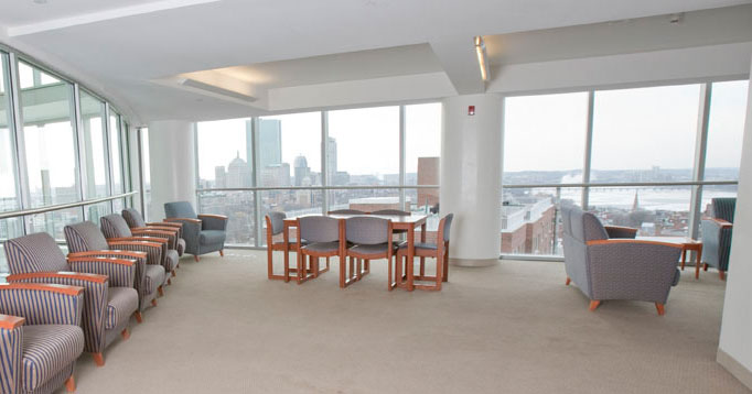The Common Room at Miller Residence Hall with sweeping views of Boston Miller Hall at Suffolk University