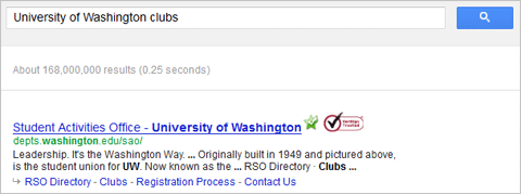 Google search for clubs Google Search
